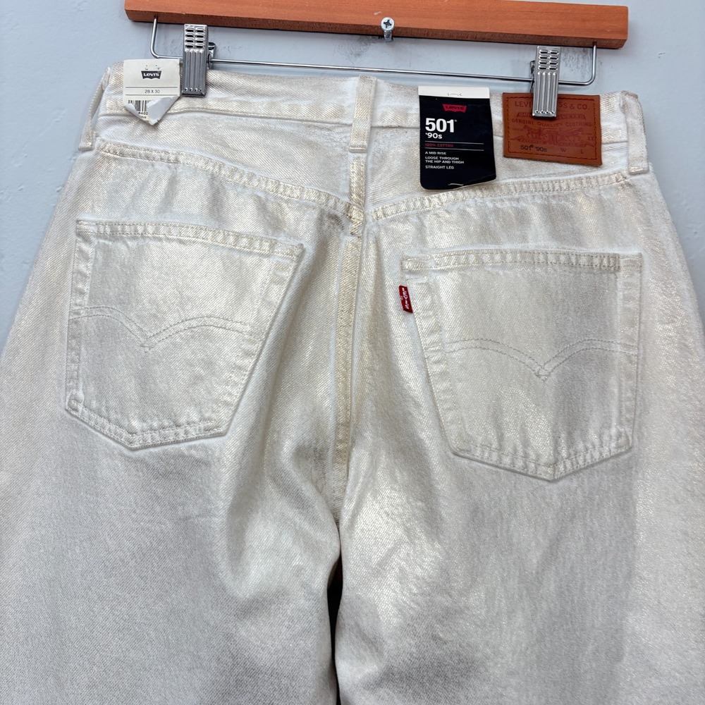 Levi's 501 90's Jeans Women Size 28 x 30 White Metallic Gold Straight Leg New - Picture 9 of 14